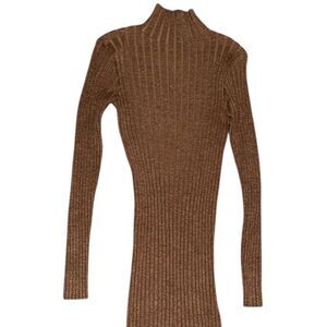 Elegant Brown Ribbed Midi Dress